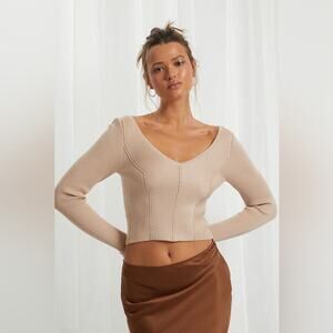 PacSun Beverley and Beck Ribbed V-Neck Sweater Top Cropped Long Sleeve Autumn M